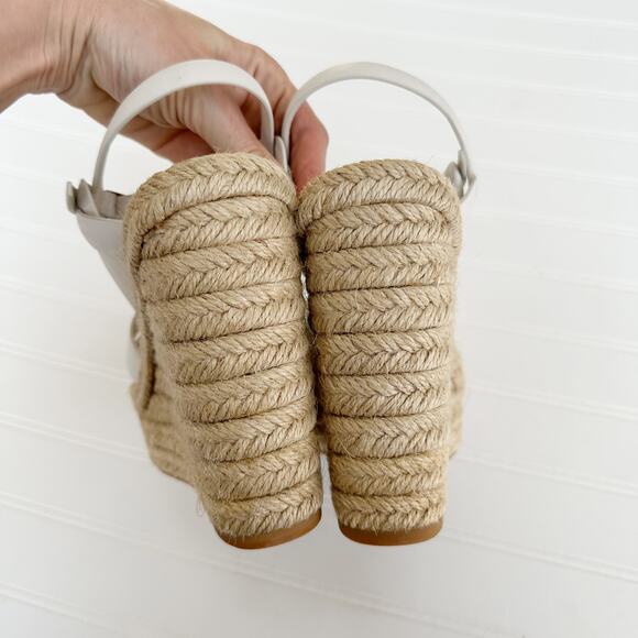 Saint Laurent Tribute T-Strap Espadrille Platform Wedge Sandals White Leather - Picture 7 of 10